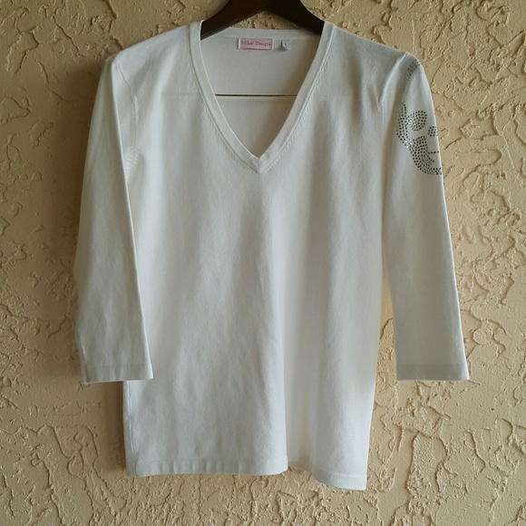 Skeleton Rhinestone White Sweater V Neck - Picture 1 of 1